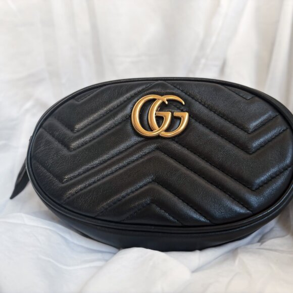 Pre-Owned Gucci GG Marmont Belt Bag Black Calfskin 100/40 Lightly Used - Picture 8 of 8